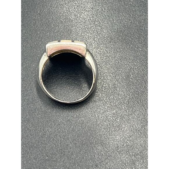 Mother of pearl Inlay Checkerboard Modern Chunky Tile Iridescent Ring Sz 7.25 - Picture 6 of 8